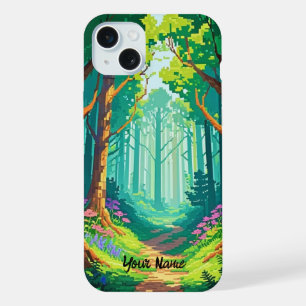 Magischer Wald Pixel Art Personalisierter Name  iPhone 15 Plus Hülle