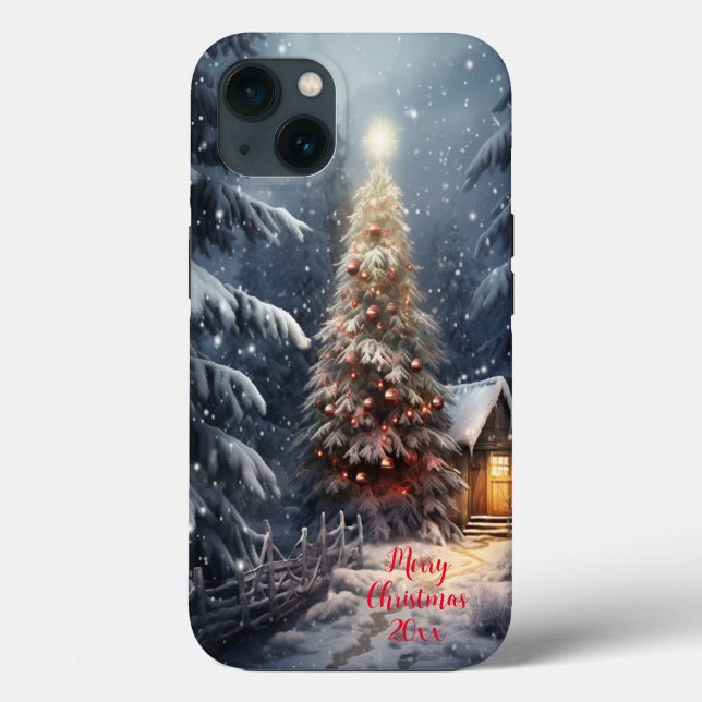 Magischer Waldschnee Winter Frohe Weihnachtsbaum Case-Mate iPhone Hülle (Rückseite)
