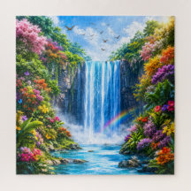 Magischer Wasserfall mit Regenbogen und farbenfroh