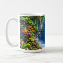 Magischer Wasserfall mit Regenbogen und farbenfroh