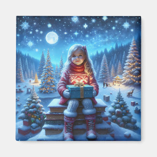 Magischer Weihnachts-Tannenwald Mädchen Geschenk Magnet