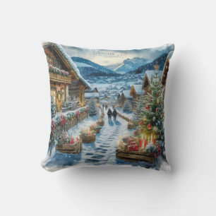 Magischer Weihnachtsabend in einem Snowy Village Kissen