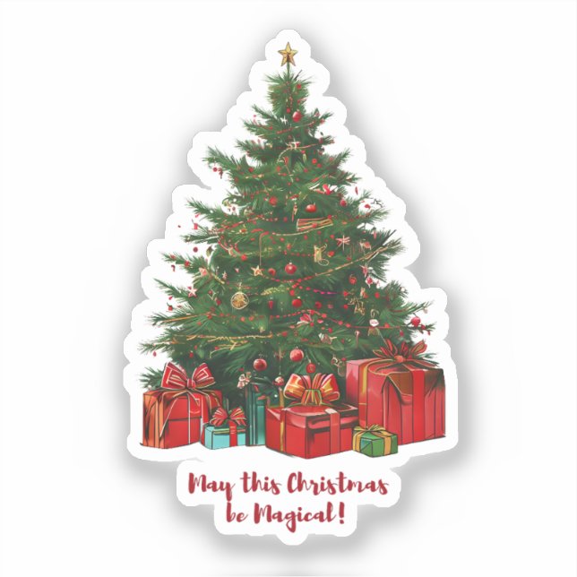 Magischer Weihnachtsbaum mit Geschenksticker Aufkleber (Vorderseite)