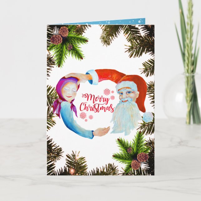 Magischer Weihnachtsmann mit Whimsical Baby Girl Karte (Vorderseite)