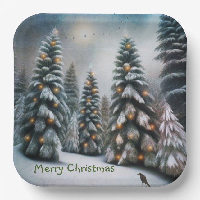 Magischer Weihnachtswald Pappteller (Vorderseite)