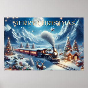 Magischer Weihnachtszug in schneebedeckten Bergen Poster