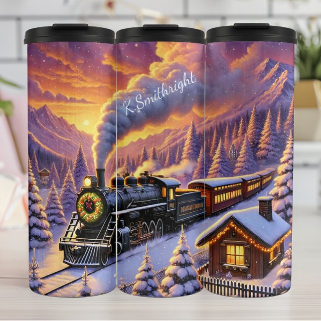 Magischer Weihnachtszug Winterlandschaft Thermosbecher (Von Creator hochgeladen)