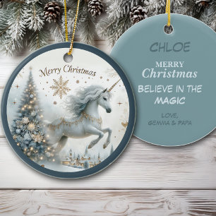 Magischer weißer Einhorn-Enkelin Weihnachten Keramik Ornament