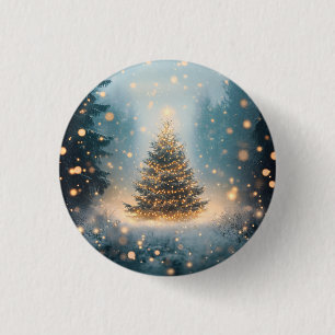 Magischer Winter-Schneewald-Weihnachtsbaum Button