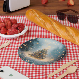 Magischer Winter-Schneewald-Weihnachtsbaum Pappteller