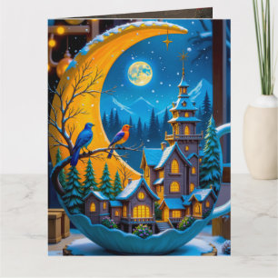 Magischer Wintermond Dorf - Verzauberte Fantasie Karte