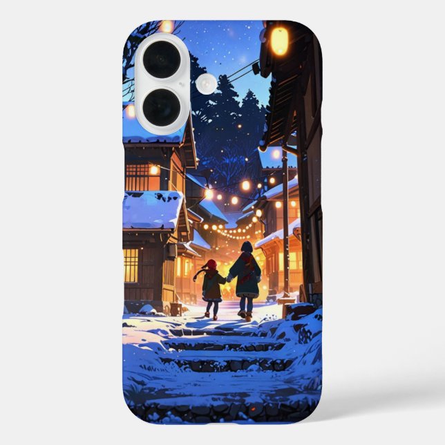 Magischer Winterschneesturm iPhone 16 Hülle (Rückseite)