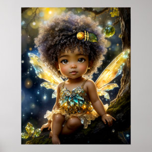 Magisches Baby Afroamerikanische Fee im Baum Poster