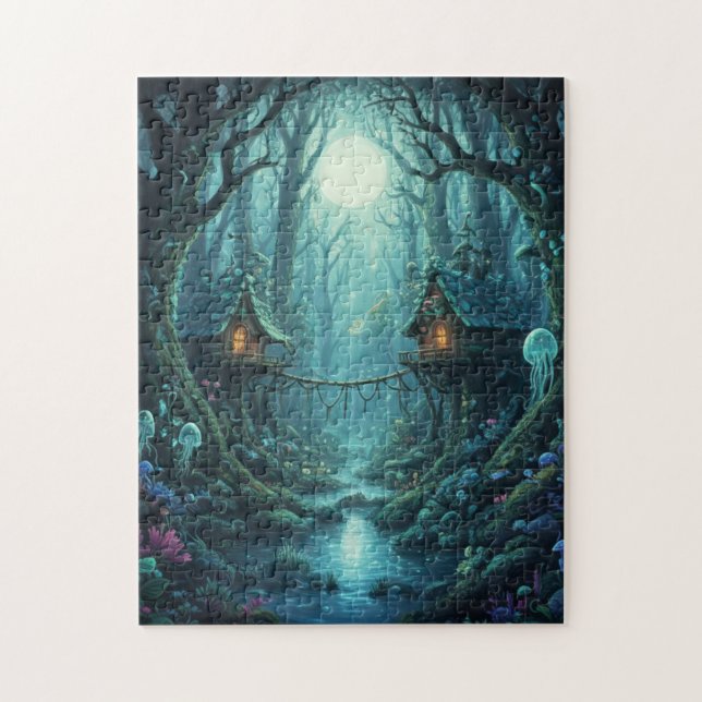 Magisches Baumhaus-Dorf Fantasy-Wald-Puzzle (Vertikal)
