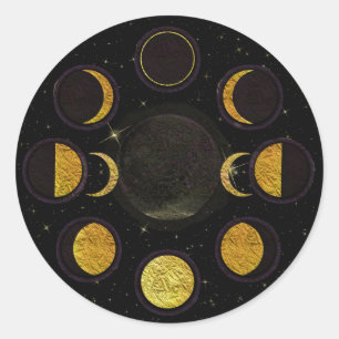 Magisches Black & Gold Moon Phases Esoteric Party Runder Aufkleber