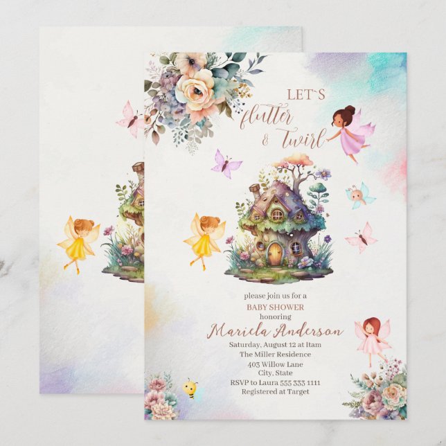 Magisches Blumenfutter Princess Aquarell Baby Sho Einladung (Vorne/Hinten)