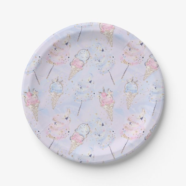 Magisches Cotton Candy and Ice Creme Glitzer Muste Pappteller (Vorderseite)