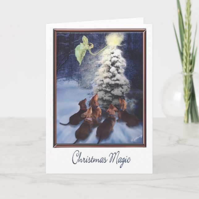 Magisches Dackel-Weihnachten Feiertagskarte (Vorderseite)