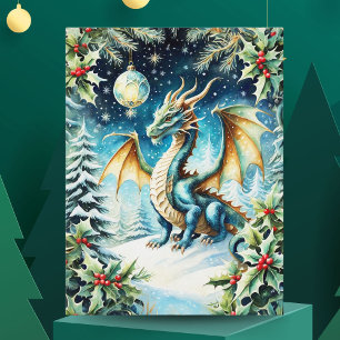 Magisches Drachenweihnachten mit Stechpalme Postkarte