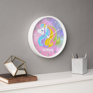 Magisches Einhorn addieren Namensmädchen-Wanduhr Wanduhr