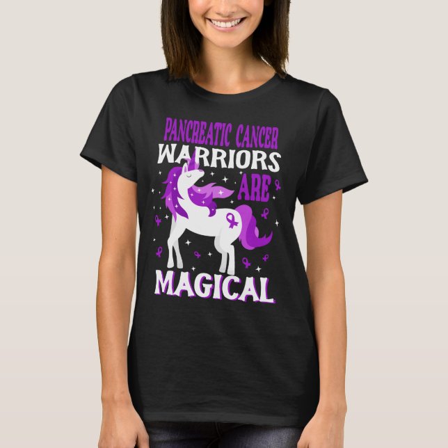 Magisches Einhorn Bauchspeicheldrüsenkrebs Krieger T-Shirt (Vorderseite)