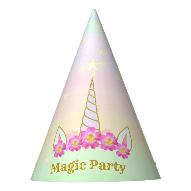 Magisches Einhorn, Blume & Sterne Partyhütchen (Vorderseite)