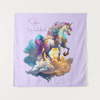 Magisches Einhorn Fantasy Wolken Romantik Geburtst Wandteppich
