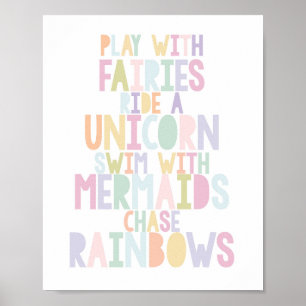 MAGISCHES EINHORN, FEEN, MEERJUNGFRAUEN, REGENBOGE POSTER