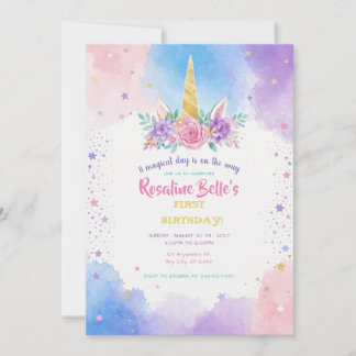 Magisches Einhorn Geburtstag Rosa Regenbogen Party Einladung
