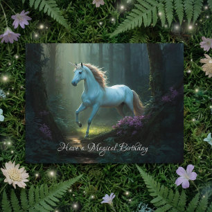 Magisches Einhorn im verzauberten Wald Geburtstag Postkarte