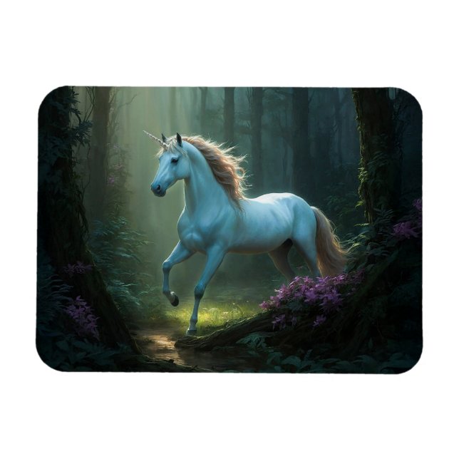 Magisches Einhorn im verzauberten Wald Magnet (Horizontal)