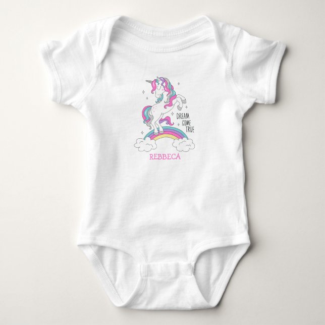Magisches Einhorn in pink und silber Glitzer Mädch Baby Strampler (Vorderseite)
