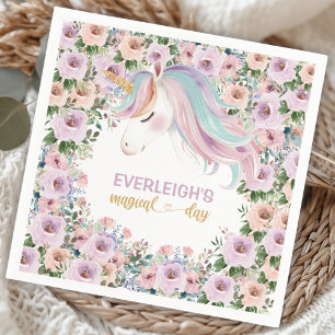 Magisches Einhorn Lila Blume 1. Geburtstag Serviette
