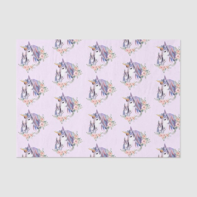 Magisches Einhorn-Mama- und Babywassermuster Seidenpapier (Vorderseite)