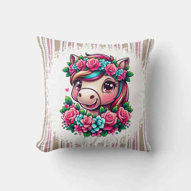 Magisches Einhorn mit Blüten Kissen (Vorderseite)