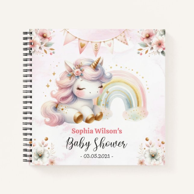 Magisches Einhorn mit Rainbow Baby Shower Notebook Notizbuch (Vorderseite)