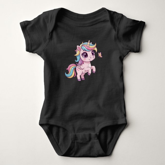 Magisches Einhorn mit Rainbow Hair Baby Bodysuit Baby Strampler (Vorderseite)