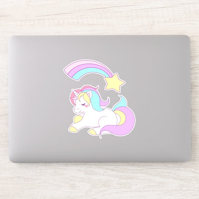 Magisches Einhorn mit Regenbogen-Shooting-Star Aufkleber (Computer)