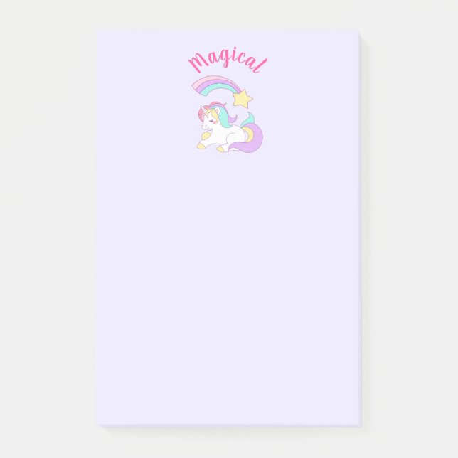 Magisches Einhorn mit Regenbogen-Shooting-Star Post-it Klebezettel (Vorderseite)