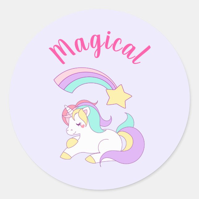 Magisches Einhorn mit Regenbogen-Shooting-Star Runder Aufkleber (Vorderseite)