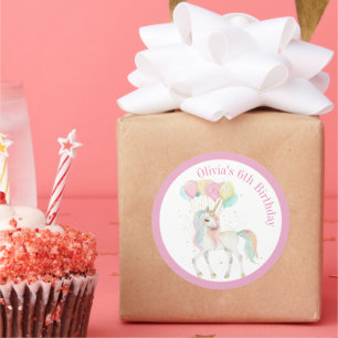 Magisches Einhorn mit Regenbogenballons Runder Aufkleber