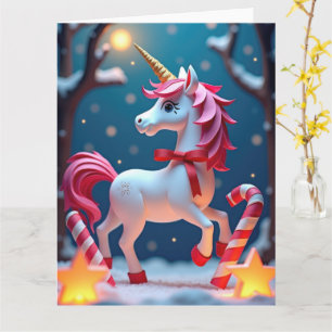 Magisches Einhorn mit Ribbon in Snowy Christmas Karte