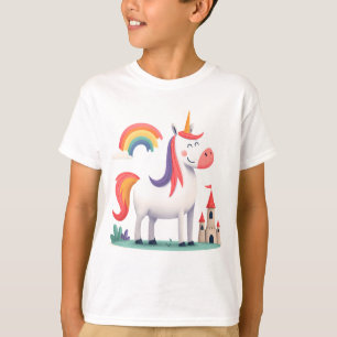 Magisches Einhorn mit Schloss und Regenbogen – Kin T-Shirt