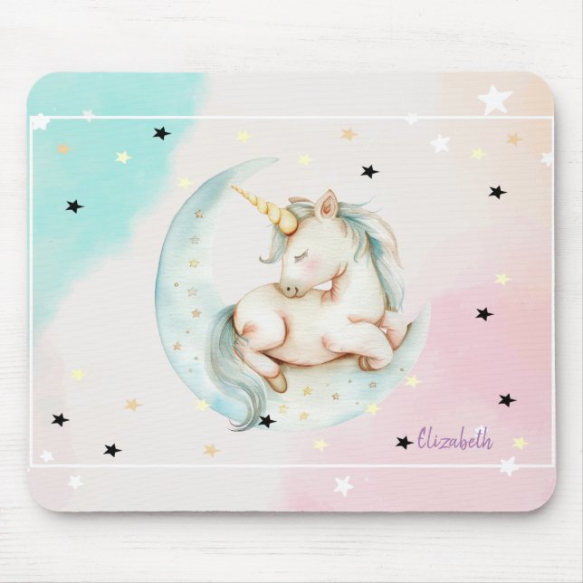 Magisches Einhorn, Mond, Sterne Mousepad (Vorne)