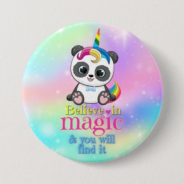 Magisches Einhorn-Panda auf Regenbogenuntergrund Button (Vorderseite)