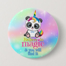 Magisches Einhorn-Panda auf Regenbogenuntergrund Button