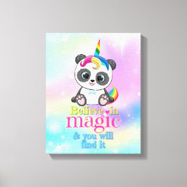 Magisches Einhorn-Panda auf Regenbogenuntergrund Leinwanddruck
