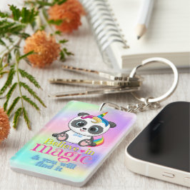 Magisches Einhorn-Panda auf Regenbogenuntergrund Schlüsselanhänger