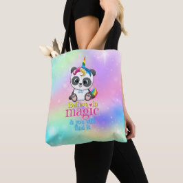 Magisches Einhorn-Panda auf Regenbogenuntergrund Tasche
