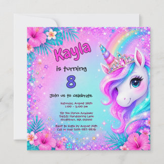 Magisches Einhorn Regenbogen Glitter Geburtstag Einladung
